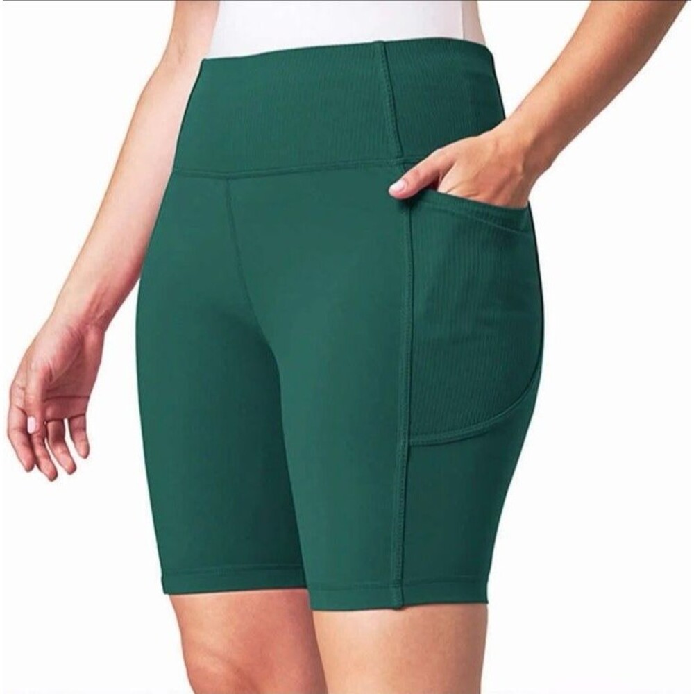 Mondetta Women's High Waist Biker Ribbed Shorts, Green, Size‎ M Athleisure